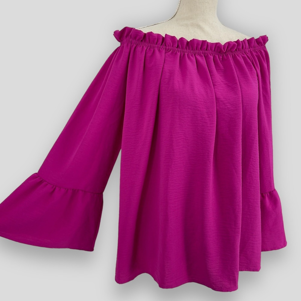 143 Story Line Up Blouse Womens Barbiecore Bell Sleeve Off Shoulder Top Pink M - Picture 2 of 8